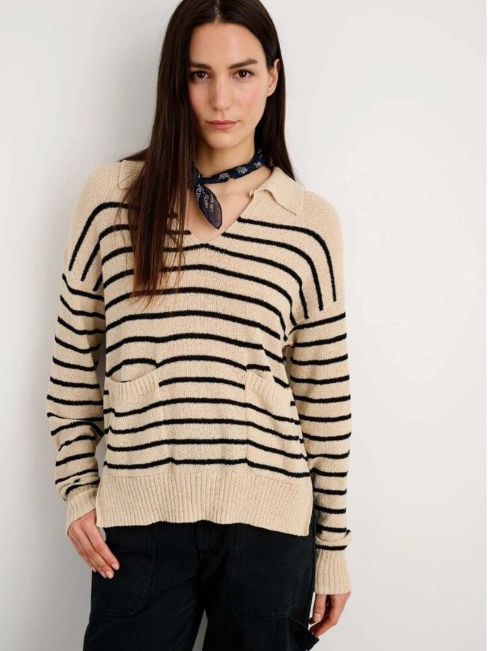 Alex Mill Alice Popover Sweater in Beige & Black Stripe